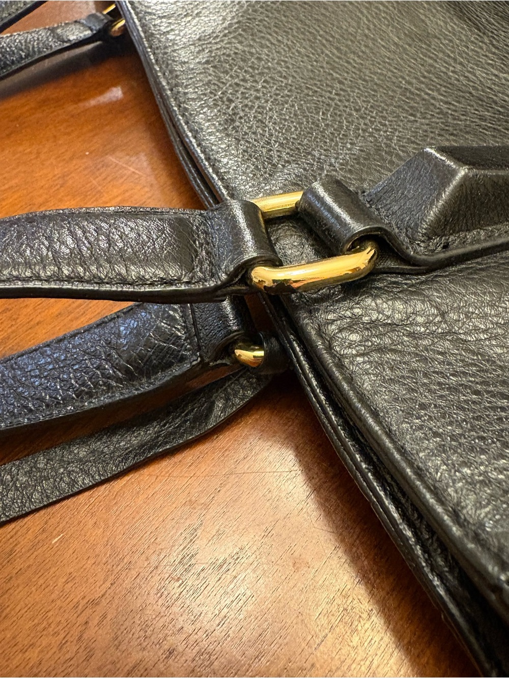 Kenneth Cole Black Leather Tote with Gold Hardware - Picture 10 of 14